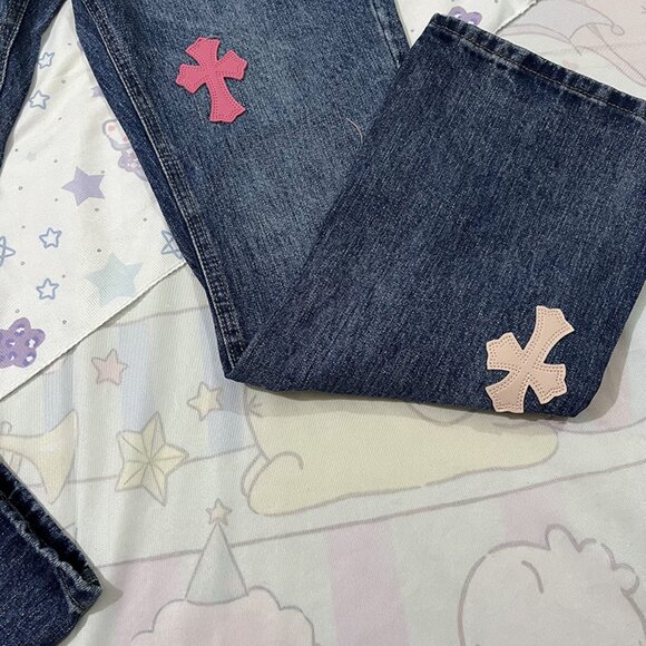 Jeans With Chrome Hearts Cross Patchwork Trim - Picture 11 of 12